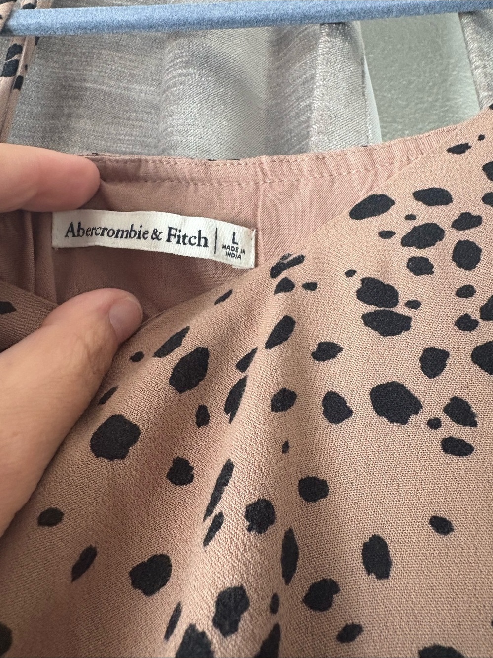 Abercrombie & Fitch Tan Midi Dress with Black Spot Print